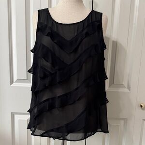 LOFT Black Sleeveless Layered Ruffle Blouse